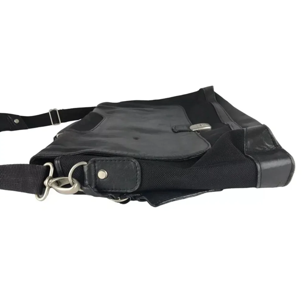 Samsonite Unisex Black Leather Pockets Dividers‎ Detachable Strap Laptop Bag
